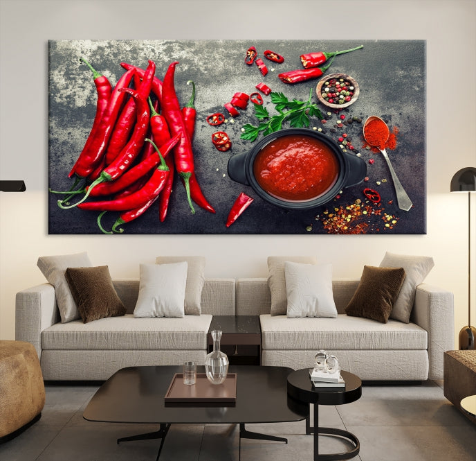 Large Red Chili Peppers Wall Art Kitchen Artwork Canvas Print