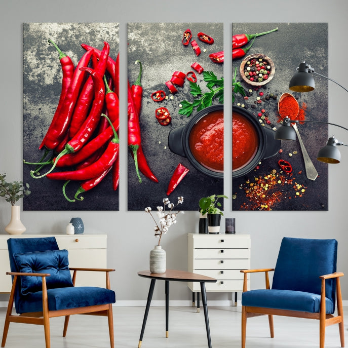 Large Red Chili Peppers Wall Art Kitchen Artwork Canvas Print