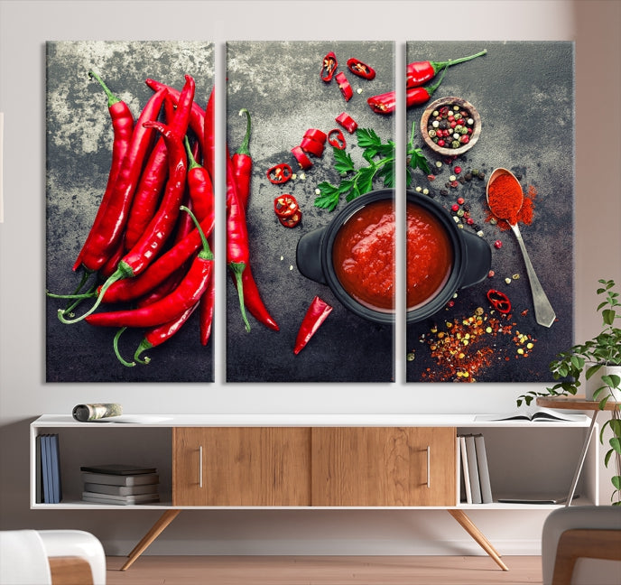 Large Red Chili Peppers Wall Art Kitchen Artwork Canvas Print