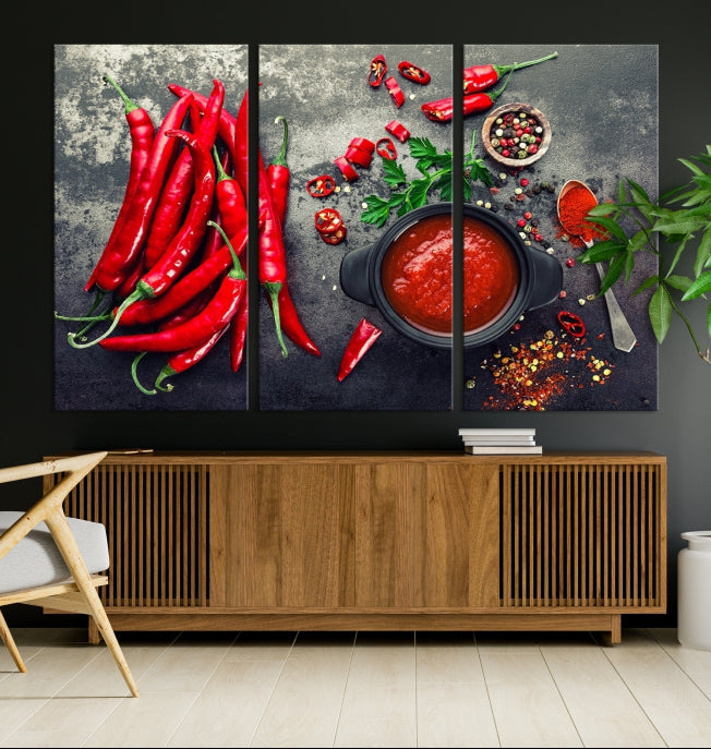 Large Red Chili Peppers Wall Art Kitchen Artwork Canvas Print