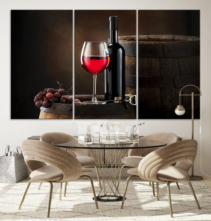 Large Red Wine Bottle and Tun Giclee Canvas Wall Art Print