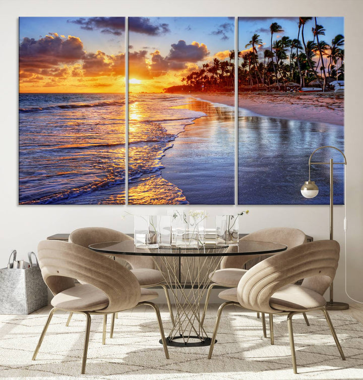 Large Sunset Beach Canvas Wall Art Print - Tropical Palm Tree Sunset Canvas Print, Golden Hour Coastal Beach Art Canvas Print, Perfect for Home Decor