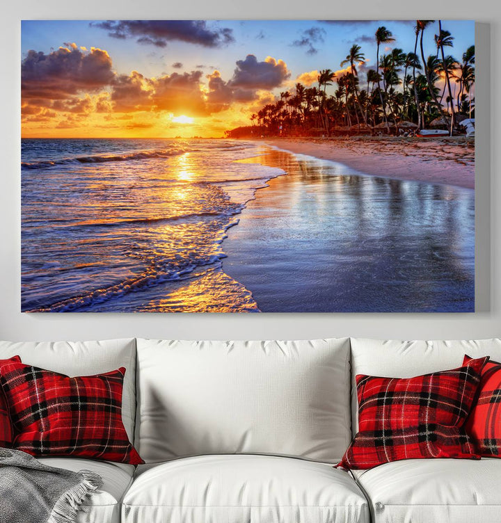 Large Sunset Beach Canvas Wall Art Print - Tropical Palm Tree Sunset Canvas Print, Golden Hour Coastal Beach Art Canvas Print, Perfect for Home Decor