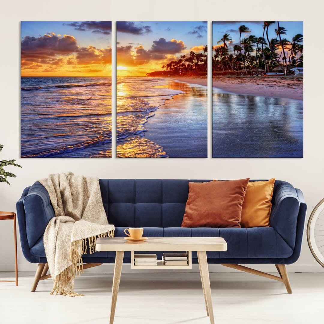 Large Sunset Beach Canvas Wall Art Print - Tropical Palm Tree Sunset Canvas Print, Golden Hour Coastal Beach Art Canvas Print, Perfect for Home Decor