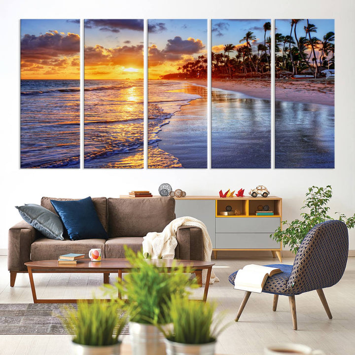 Large Sunset Beach Canvas Wall Art Print - Tropical Palm Tree Sunset Canvas Print, Golden Hour Coastal Beach Art Canvas Print, Perfect for Home Decor