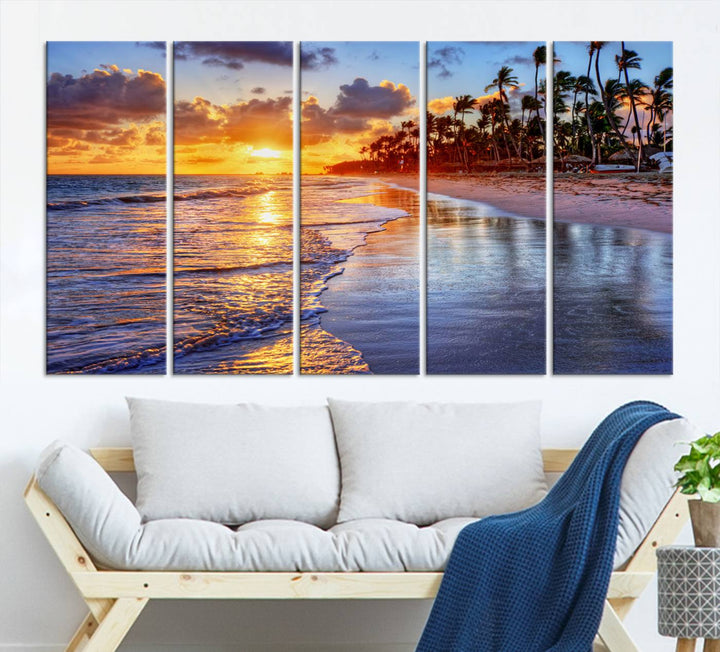 Large Sunset Beach Canvas Wall Art Print - Tropical Palm Tree Sunset Canvas Print, Golden Hour Coastal Beach Art Canvas Print, Perfect for Home Decor