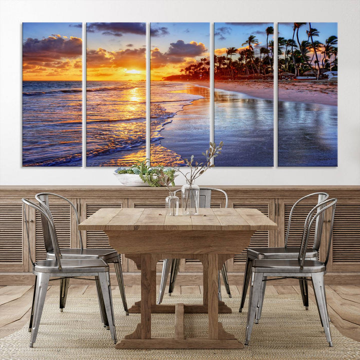 Large Sunset Beach Canvas Wall Art Print - Tropical Palm Tree Sunset Canvas Print, Golden Hour Coastal Beach Art Canvas Print, Perfect for Home Decor