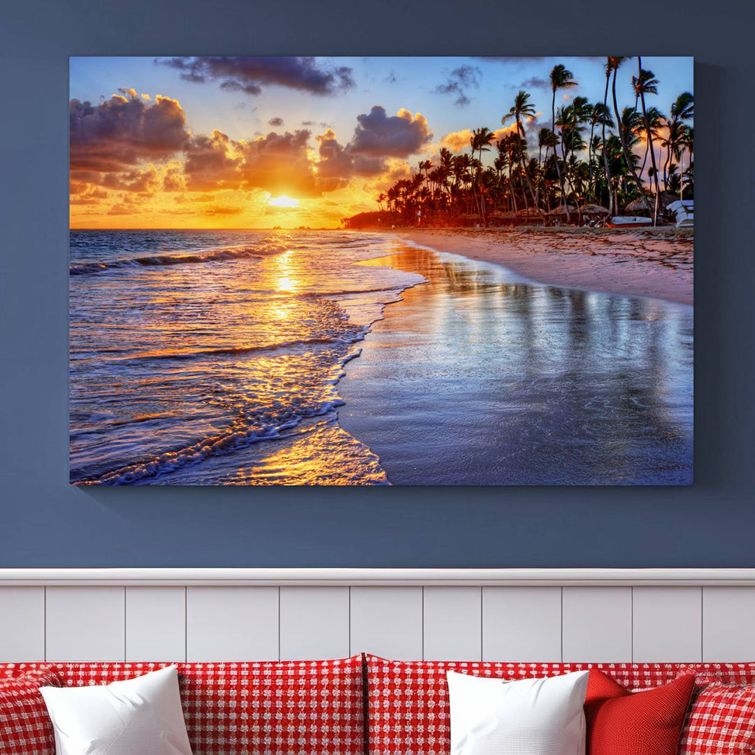 Large Sunset Beach Canvas Wall Art Print - Tropical Palm Tree Sunset Canvas Print, Golden Hour Coastal Beach Art Canvas Print, Perfect for Home Decor