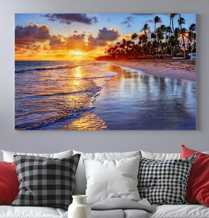 Large Sunset Beach Canvas Wall Art Print - Tropical Palm Tree Sunset Canvas Print, Golden Hour Coastal Beach Art Canvas Print, Perfect for Home Decor