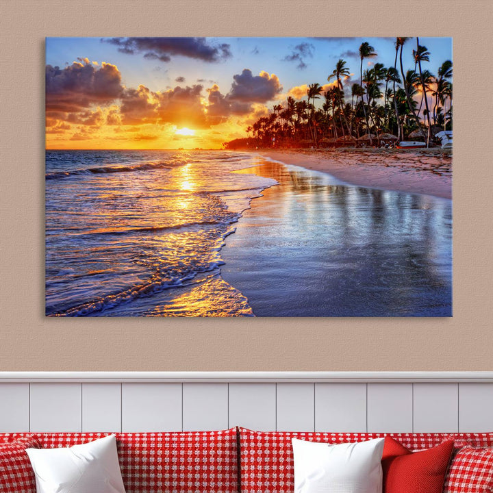 Large Sunset Beach Canvas Wall Art Print - Tropical Palm Tree Sunset Canvas Print, Golden Hour Coastal Beach Art Canvas Print, Perfect for Home Decor