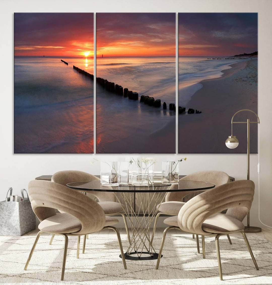 Large Sunset Wall Art Canvas Print Wooden Pier Ocean Canvas Wall Art Framed Ready to Hang