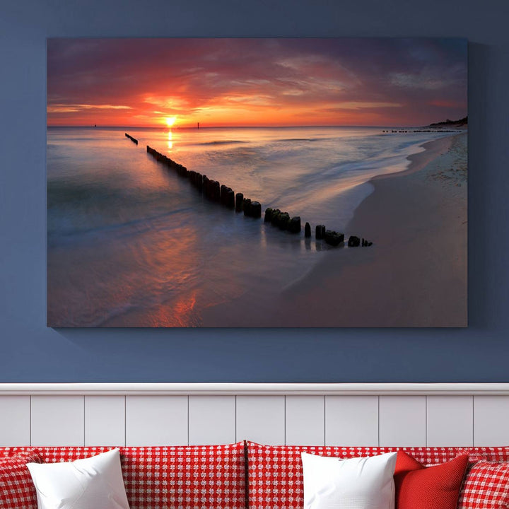 Large Sunset Wall Art Canvas Print Wooden Pier Ocean Canvas Wall Art Framed Ready to Hang