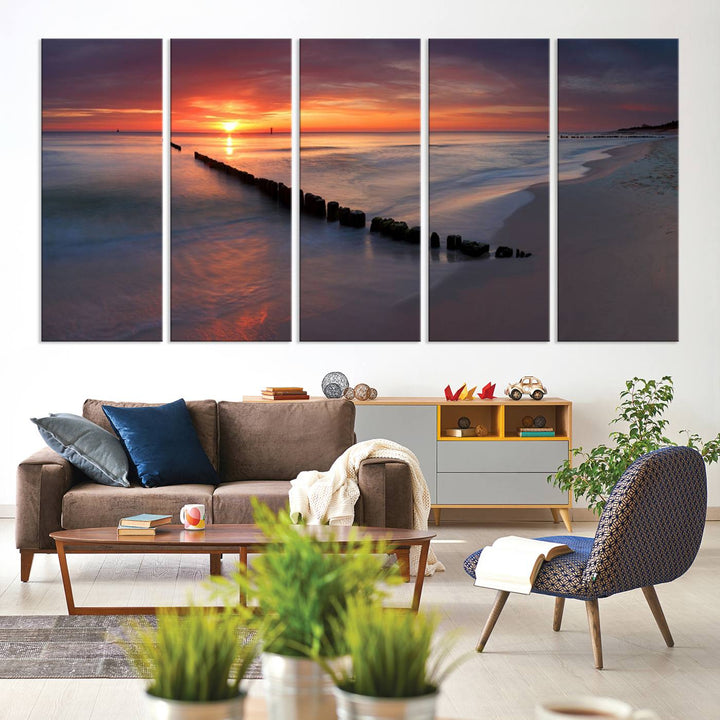 Large Sunset Wall Art Canvas Print Wooden Pier Ocean Canvas Wall Art Framed Ready to Hang