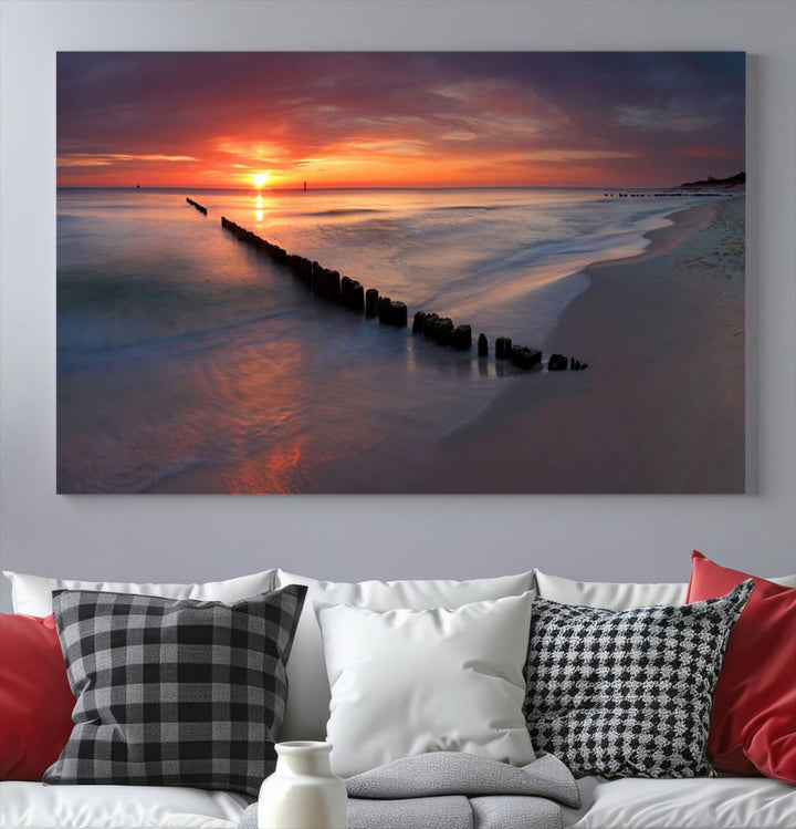 Large Sunset Wall Art Canvas Print Wooden Pier Ocean Canvas Wall Art Framed Ready to Hang