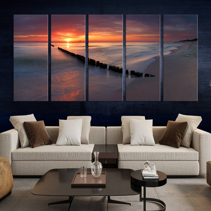 Large Sunset Wall Art Canvas Print Wooden Pier Ocean Canvas Wall Art Framed Ready to Hang