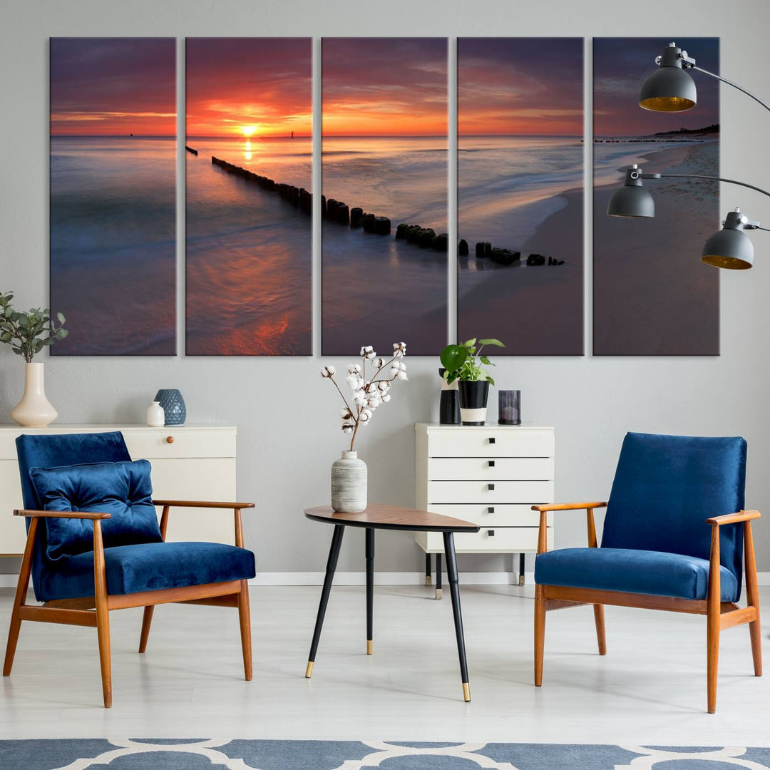 Large Sunset Wall Art Canvas Print Wooden Pier Ocean Canvas Wall Art Framed Ready to Hang