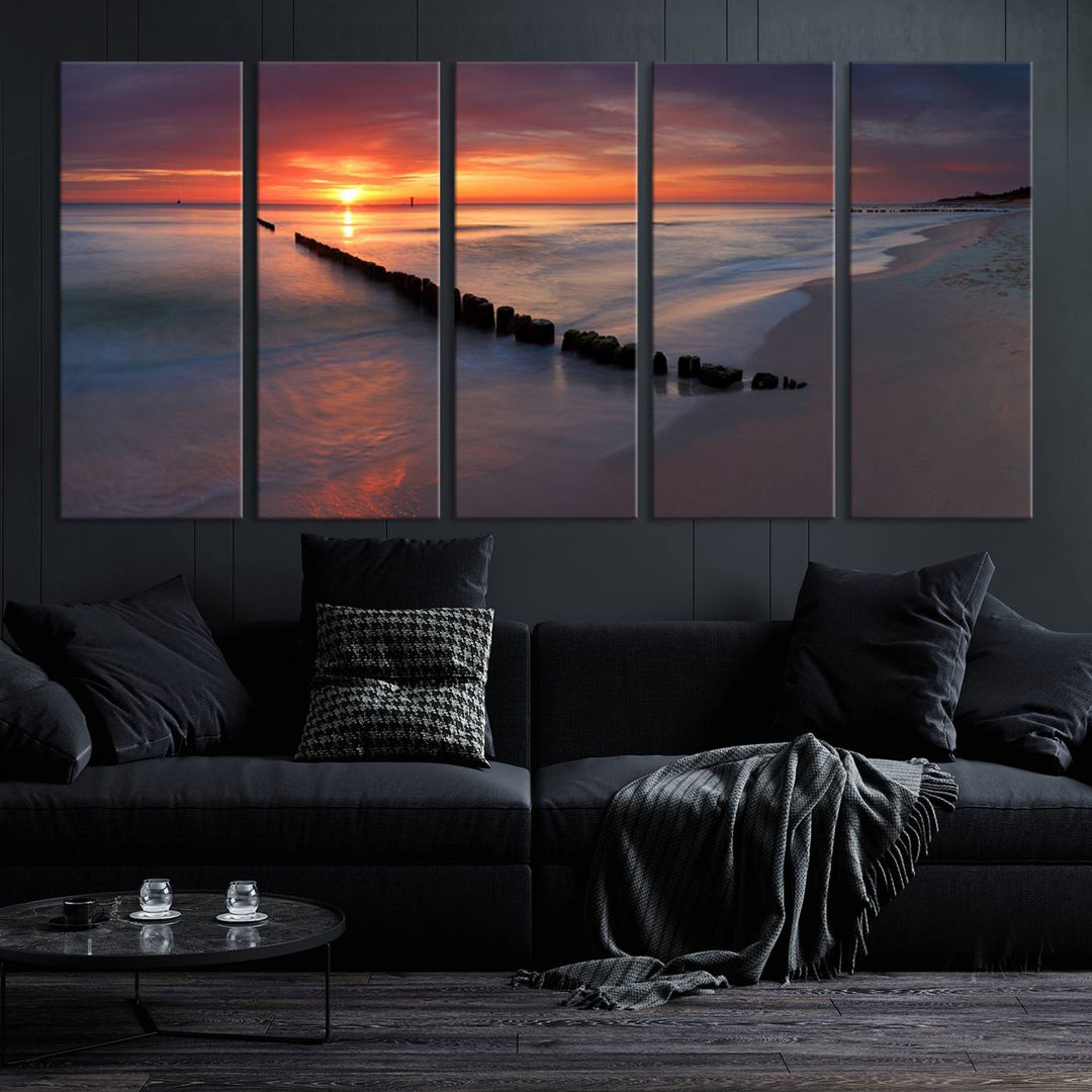 Large Sunset Wall Art Canvas Print Wooden Pier Ocean Canvas Wall Art Framed Ready to Hang