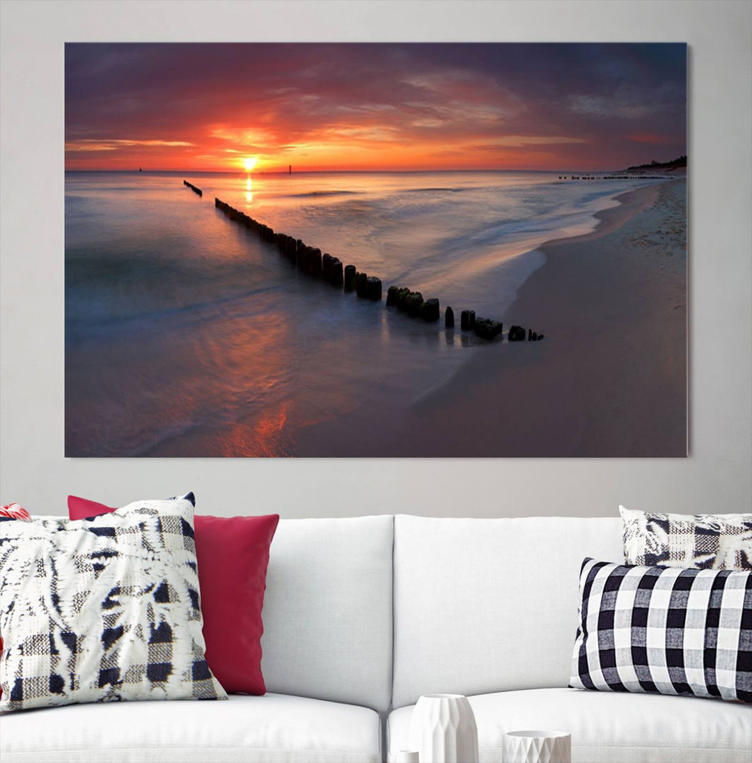 Large Sunset Wall Art Canvas Print Wooden Pier Ocean Canvas Wall Art Framed Ready to Hang