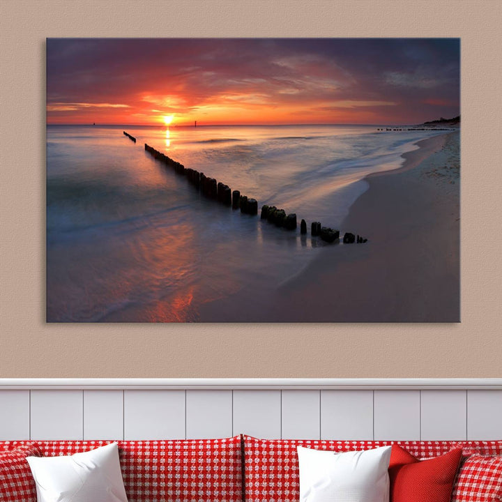 Large Sunset Wall Art Canvas Print Wooden Pier Ocean Canvas Wall Art Framed Ready to Hang