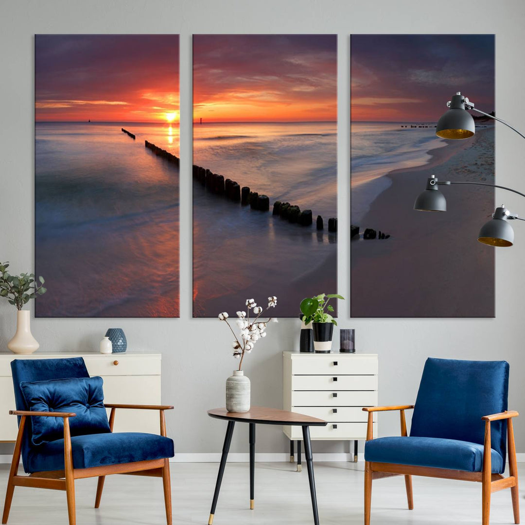 Large Sunset Wall Art Canvas Print Wooden Pier Ocean Canvas Wall Art Framed Ready to Hang