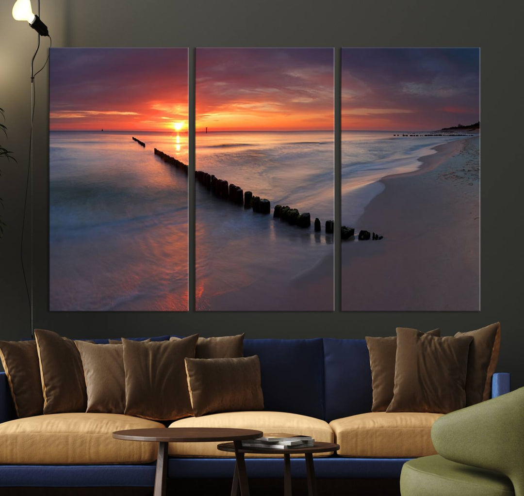 Large Sunset Wall Art Canvas Print Wooden Pier Ocean Canvas Wall Art Framed Ready to Hang