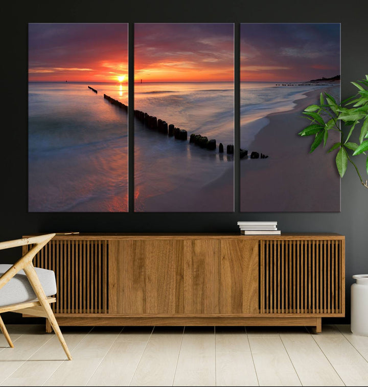 Large Sunset Wall Art Canvas Print Wooden Pier Ocean Canvas Wall Art Framed Ready to Hang