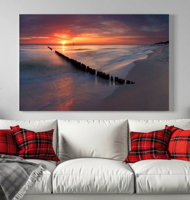 Large Sunset Wall Art Canvas Print Wooden Pier Ocean Canvas Wall Art Framed Ready to Hang