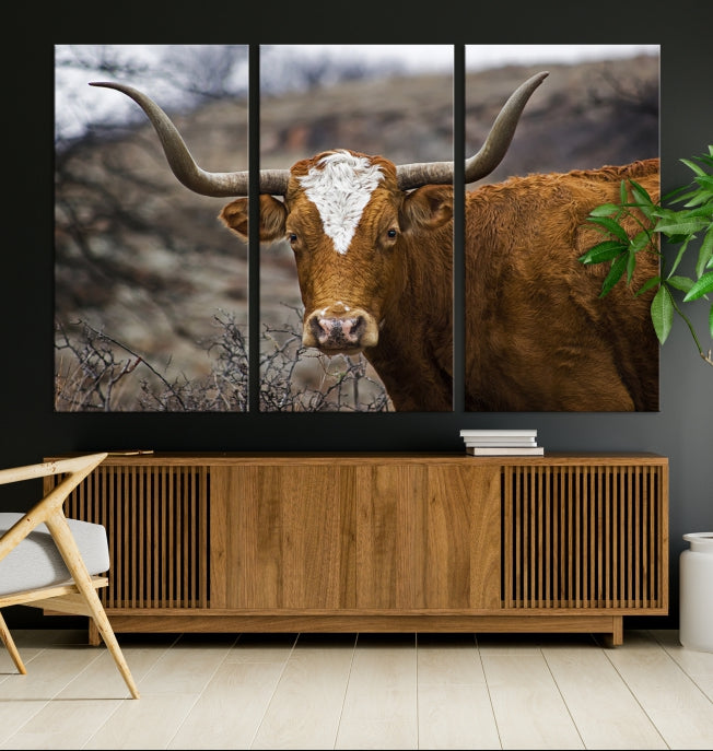 Large Texas Longhorn Cow Canvas Wall Art Animal Art Print