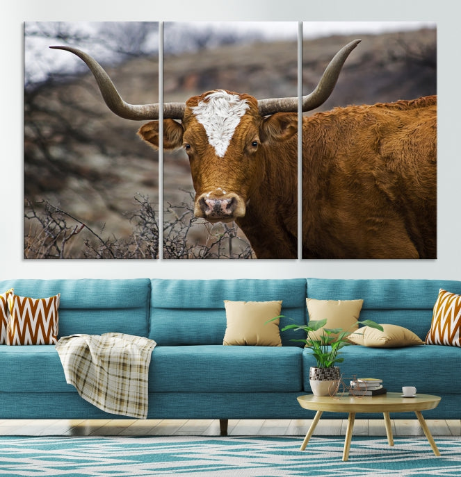 Large Texas Longhorn Cow Canvas Wall Art Animal Art Print