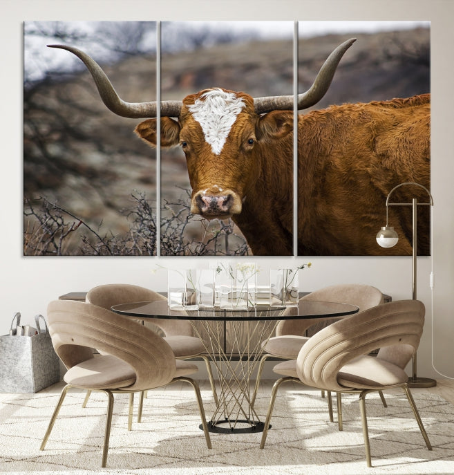 Large Texas Longhorn Cow Canvas Wall Art Animal Art Print