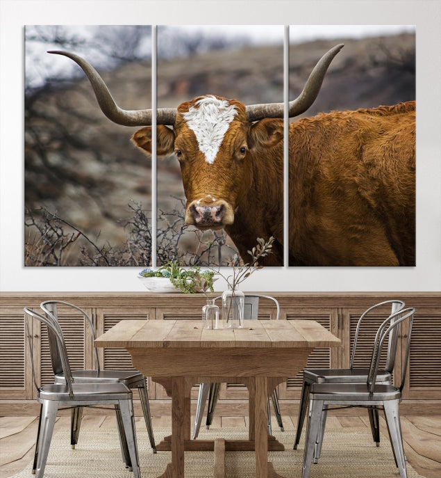 Large Texas Longhorn Cow Canvas Wall Art Animal Art Print