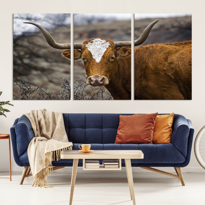 Large Texas Longhorn Cow Canvas Wall Art Animal Art Print