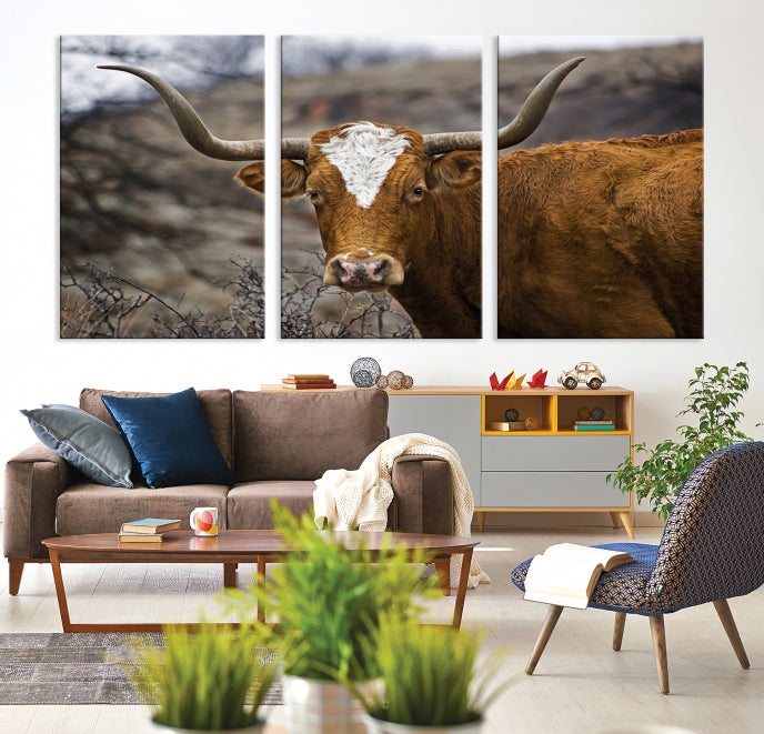 Large Texas Longhorn Cow Canvas Wall Art Animal Art Print