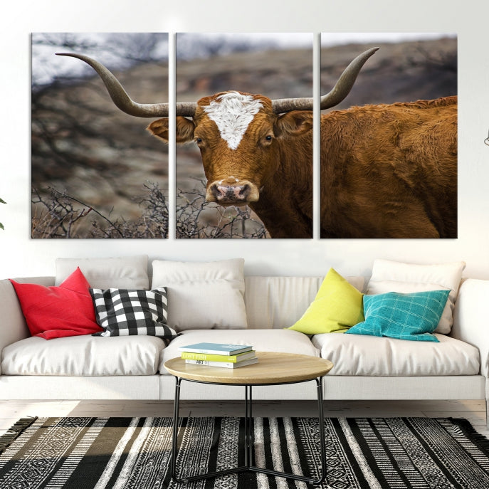 Large Texas Longhorn Cow Canvas Wall Art Animal Art Print