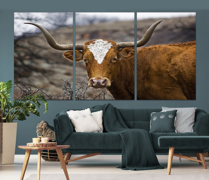 Large Texas Longhorn Cow Canvas Wall Art Animal Art Print