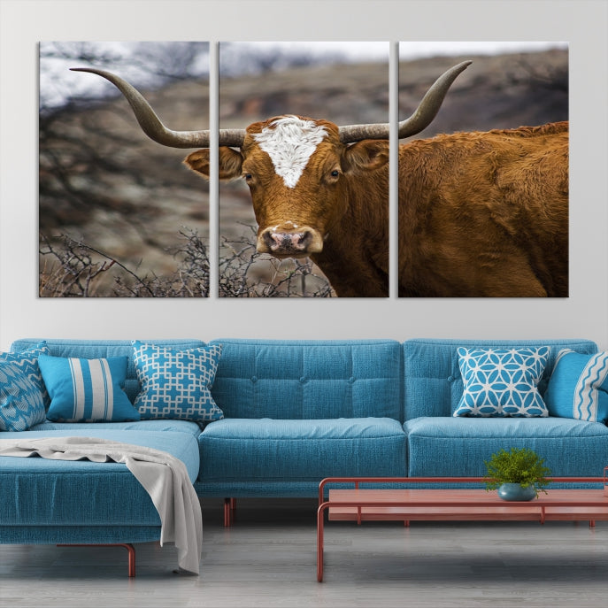 Large Texas Longhorn Cow Canvas Wall Art Animal Art Print