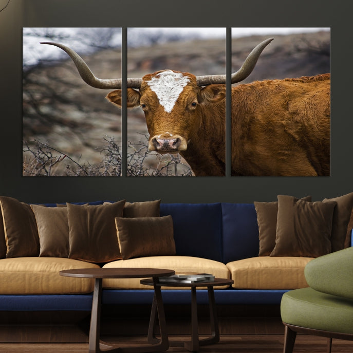 Large Texas Longhorn Cow Canvas Wall Art Animal Art Print