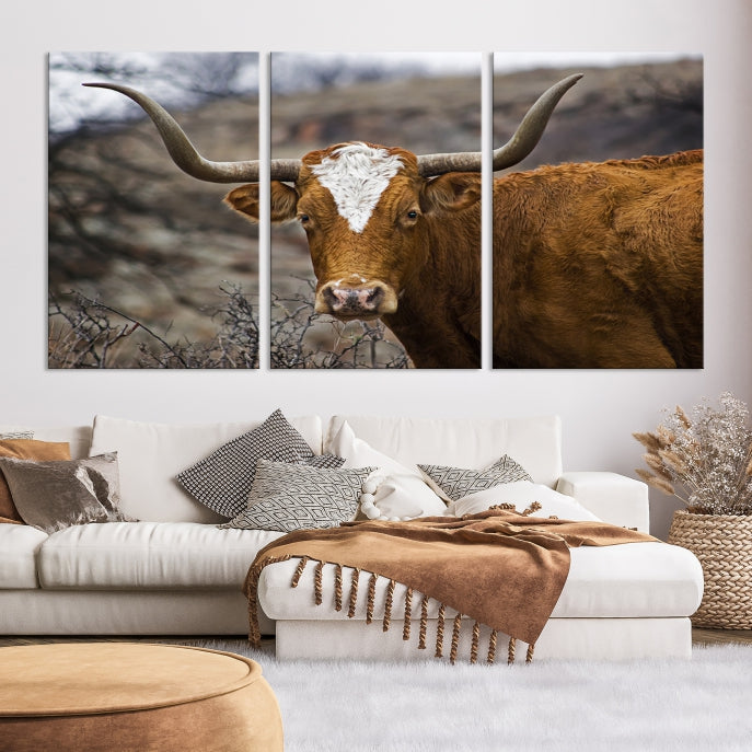 Large Texas Longhorn Cow Canvas Wall Art Animal Art Print