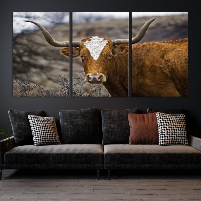 Large Texas Longhorn Cow Canvas Wall Art Animal Art Print