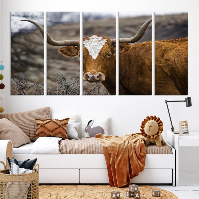 Large Texas Longhorn Cow Canvas Wall Art Animal Art Print