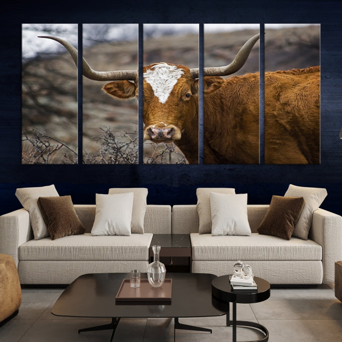 Large Texas Longhorn Cow Canvas Wall Art Animal Art Print