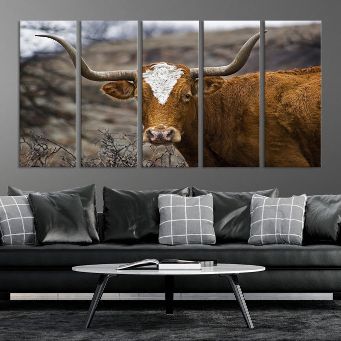 Large Texas Longhorn Cow Canvas Wall Art Animal Art Print