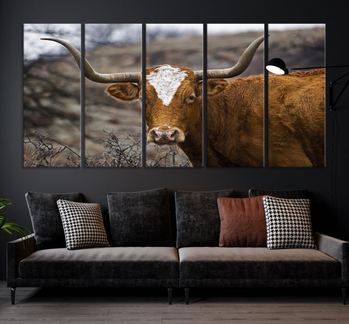 Large Texas Longhorn Cow Canvas Wall Art Animal Art Print