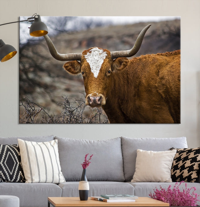 Large Texas Longhorn Cow Canvas Wall Art Animal Art Print