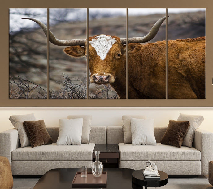 Large Texas Longhorn Cow Canvas Wall Art Animal Art Print