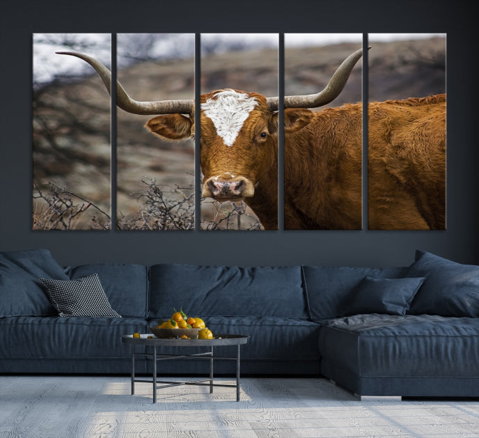 Large Texas Longhorn Cow Canvas Wall Art Animal Art Print