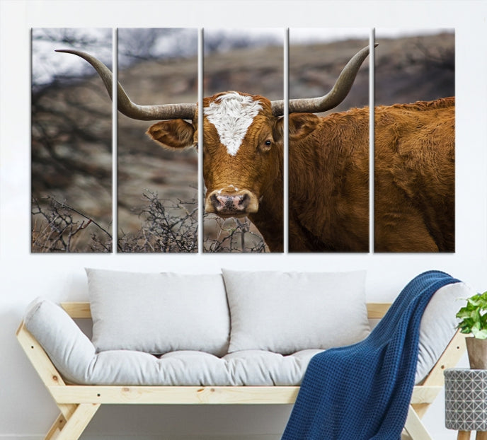 Large Texas Longhorn Cow Canvas Wall Art Animal Art Print