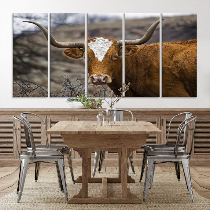 Large Texas Longhorn Cow Canvas Wall Art Animal Art Print