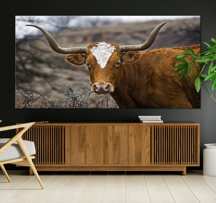 Large Texas Longhorn Cow Canvas Wall Art Animal Art Print