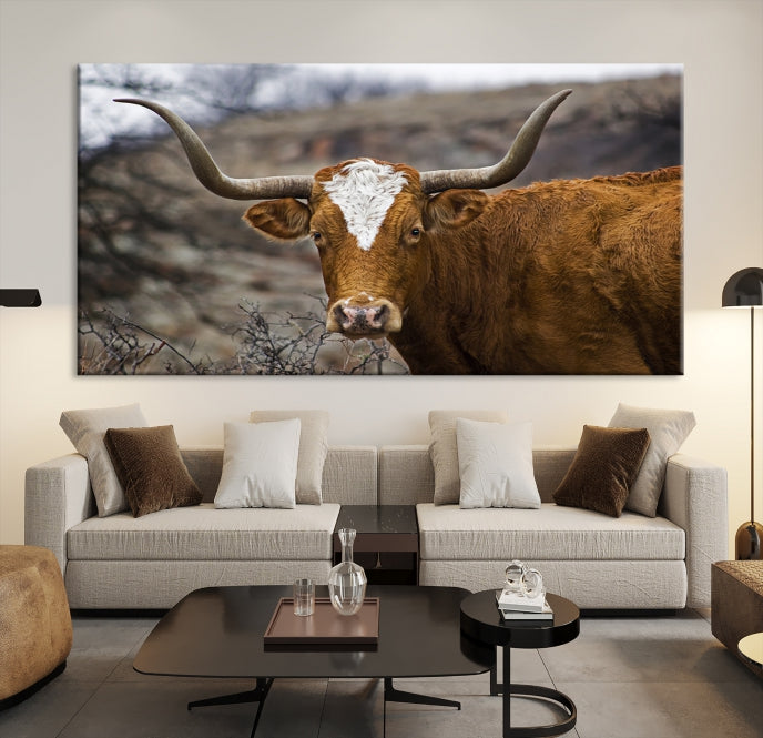 Large Texas Longhorn Cow Canvas Wall Art Animal Art Print